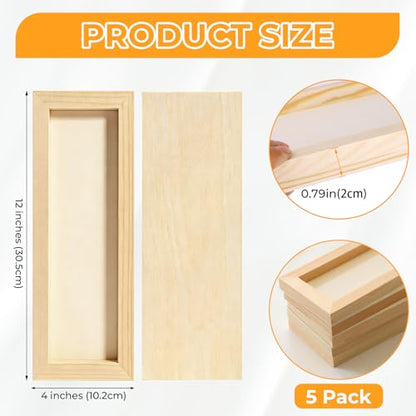 FSWCCK 5 Pack 4 x 12 inch Wood Panel Boards, Unfinished Wood Canvas Panels for Crafts, Painting Canvas, DIY Art Projects, Pouring, Arts Use with Oils, Acrylics - size: 4"X 12" 5 Pack