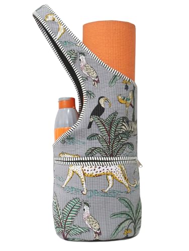 INDIAN CRAFT CASTLE Yoga Mat Bag | Tote Mat Bag | Sling Yoga Tote w/Large Side Pocket & Zipper Pocket | Yoga Mat Carrier Fits Most Size Mats - color: Grey