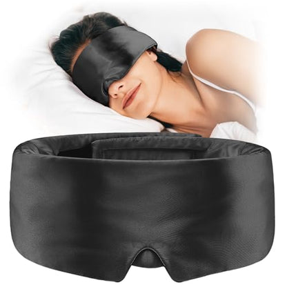 Umisleep Satin Sleep Mask for Side Sleeper, Blackout Eye Mask for Women Men - color: Black