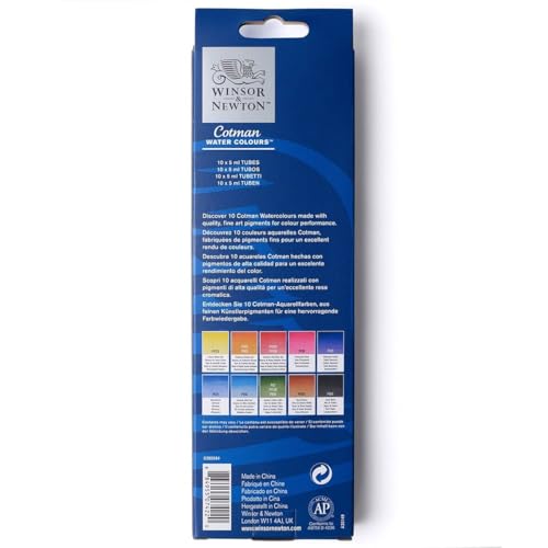 Winsor & Newton Cotman Watercolor Paint Set, 10 Colors, 5ml (0.17-oz) Tubes | Introductory Watercolor made with Fine Art Pigments, Perfect for Beginners, Lightfast & Permanent, Good Tinting Strength - style: 10 Tube Set 5ml