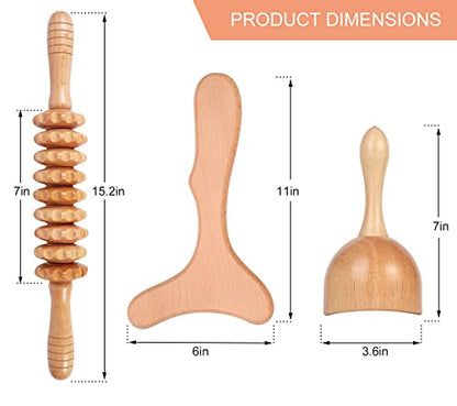 Komogir 3-in-1 Wood Therapy Massage Tools Lymphatic Drainage Massager Wooden Massager for Maderoterapia,Anti-Cellulite, Body Sculpting & Contouring