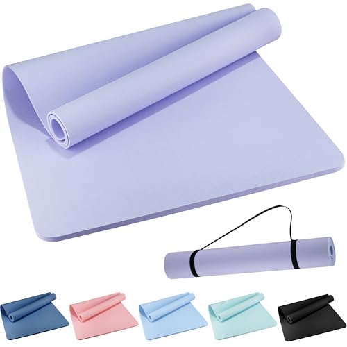 Extra Wide Yoga Mat 72" x 32", 6mm Non Slip TPE Exercise Mat with Carrying Strap, Large Workout Mat for Yoga, Pilates, Stretching, HIIT & Home Gym - color: Elegant Purple