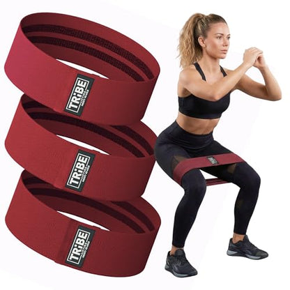Fabric Resistance Bands for Working Out, 3-Pack for Legs and Glutes - color: Heavy Red