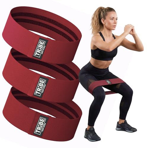 Fabric Resistance Bands for Working Out, 3-Pack for Legs and Glutes - color: Heavy Red