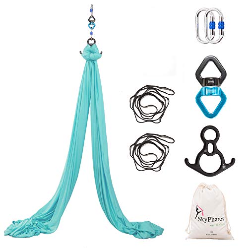Aerial Silks Yoga Swing Set, Fitness Aerial Yoga Kit - color: Turquoise