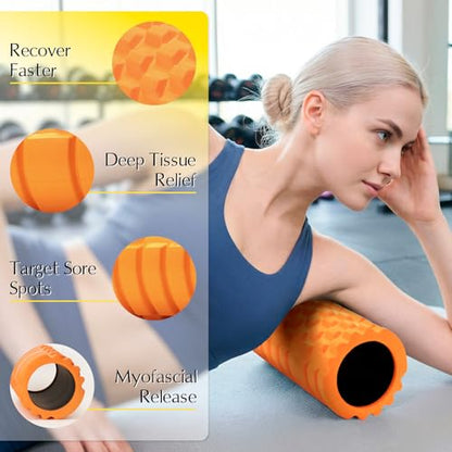 Foam Roller High-Density Massage Roller for Deep Tissue & Muscle Recovery - color: Orange