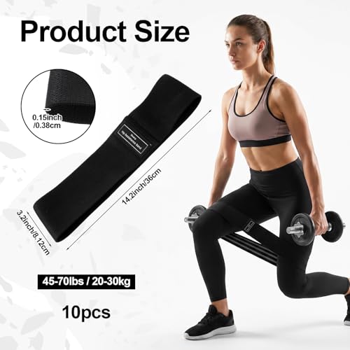 10 Pcs Fabric Resistance Bands for Working Out Non-Slip Booty Exercise Loop Bands for Legs, Glutes, and Fitness Training, Yoga Pilates Fitness Gym, Black