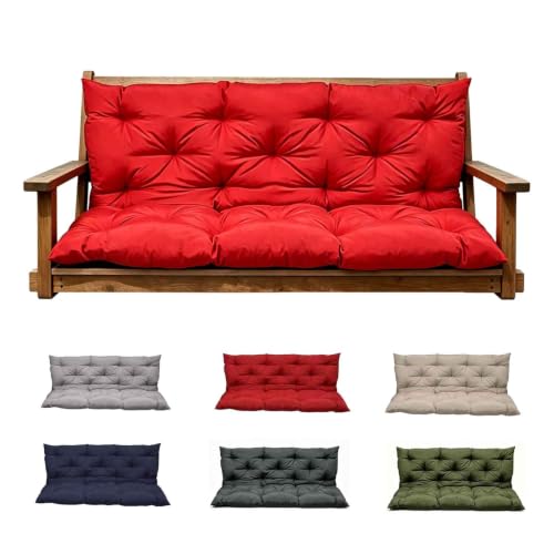 Porch Swing Cushions, Outdoor Swing Cushions 3 Seater Replacement with Backrest, Thickened Swing Cushion with Ties,Patio,Outdoor,Backyard and Garden - color: Red, size: 47*40*4 inches