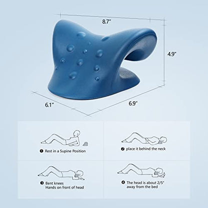 Cozyhealth Neck Stretcher for Neck Pain Relief, Neck and Shoulder Relaxer Cervical Traction Device Pillow for TMJ Pain Relief and Muscle Relax, Cervical Spine Alignment Chiropractic Pillow (Dark Blue) - color: Dark Blue