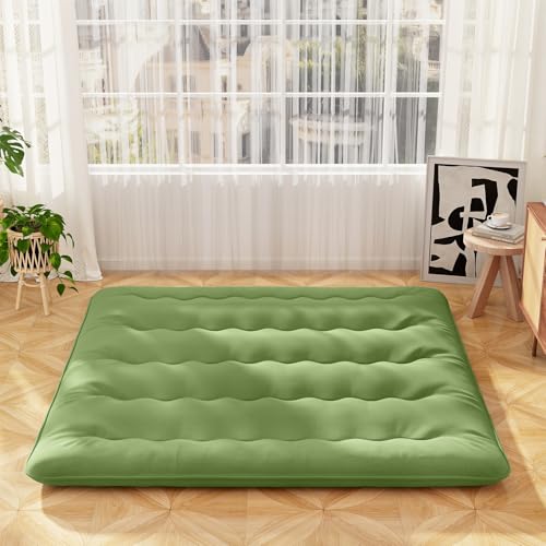 Giantex Japanese Floor Mattress, 4 Inch Futon Mattress with Washable Cover & Storage Bag, Foldable Roll up Mattress Tatami Mat, Portable Sleeping Pad for Camping, Dormitory, Green, King - color: Green, size: King