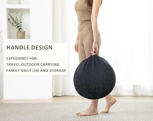 Meditation Cushion, Comfortable Meditation Pillow with Peacock Feather Jacquard Cover. Buckwheat Hull Filled Zafu Floor Pillow 16 * 16 * 5 in - color: Black