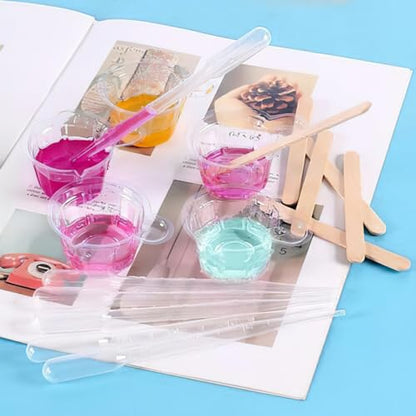 200 Pcs Epoxy Mixing Cups Kit Resin Mixing Cups Plastic Measuring Cups for Epoxy Resin Paint Making Resin Disposable Measuring Cups with Craft Stirring Sticks Liquid Measuring Cups Paint Mixing