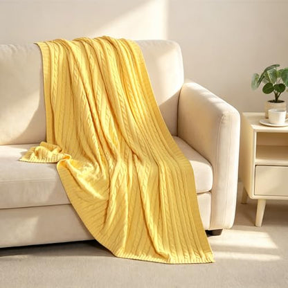 NTBAY Cotton Cable Knit Throw Blanket, 51 x 67, Yellow - color: Yellow, size: Throw(51"x67")