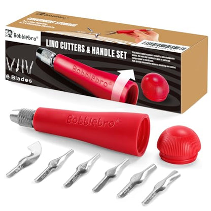 Linocut Tools - Premium Linoleum Carving Tools with 6 Blades | Ideal for Block Printing, Stamp Making, and Linocut Tools for Printmaking- Arts and Crafts Tools for Beginners and Artists