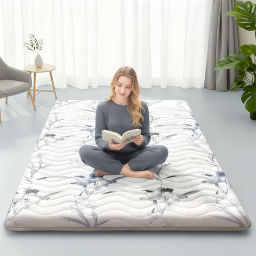 SCHNAUZER HOME Japanese Futon Floor Mattress Twin 3.5" Thick Ink Wash - color: Ink Wash White, size: Twin( 80 x 39 )