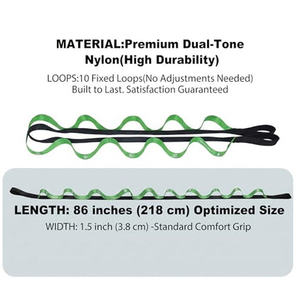 Acozycoo Stretching Strap with Loops for Physical Therapy,Knee,Calf,Back - color: Green, size: Length: 86 Inch, Width: 1.5 Inch