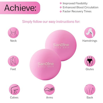 Lacrosse Massage Balls for Deep Tissue Massage - Release Tension Relieve Muscle Soreness Improve Flexibility - Ideal for Myofascial Release Trigger Point Therapy - 2Pack Yoga Balls by Sandine (Pink) - color: Pink