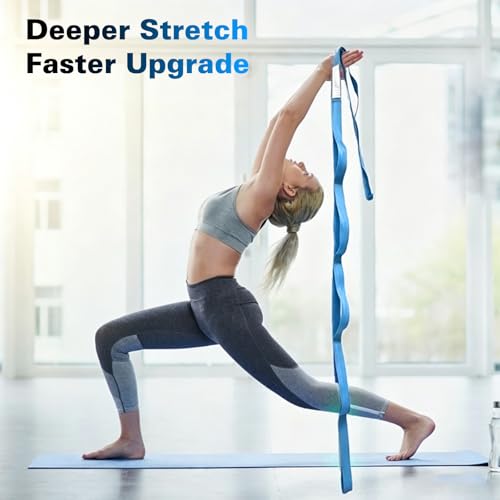 Stretching Strap with 10 Loops Non-Elastic Yoga Strap for Physical Therapy Pilates Dance Gymnastics Stretch Band for Daily Flexibility Routine at Home Gym Travel Includes Exercise Guide