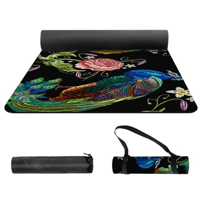 nuveti Yoga Mat Print Extra Thick TPE Non Slip Fitness Exercise Mat with Carrying Bag,72"x24" Extra Thick 6MM Exercise & Workout Mat for Yoga, Pilates Fitness and Floor Exercises - color: Peacock