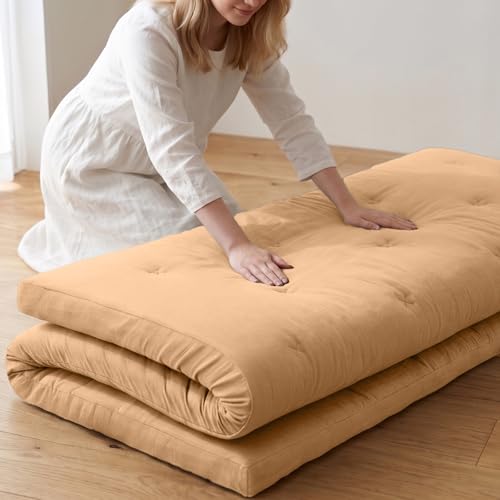ZonLi Japanese Floor Mattress, 100% Cotton Washable Cover Futon Mattress - color: Burro, size: Queen(80"L x 60"W x 4"Th)