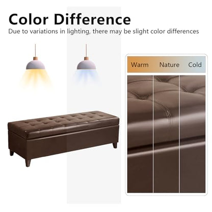 Joveco 51 Inch Storage Bench,Leather Tufted Storage Ottoman with Legs - color: 51", Brown