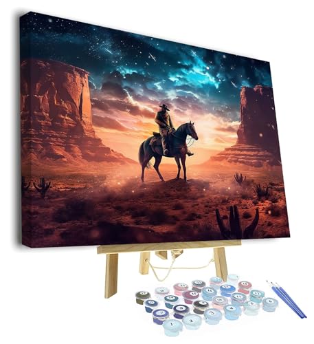 TUMOVO Paint by Numbers for Adults, Western Cowboy Adult Paint by Number Kits on Canvas, Cowboy DIY Painting Kit on Canvas, Cow Boy Painting by Number Arts Home Decor with Frame, 16 X20 Inch - color: Cowboy-Frame