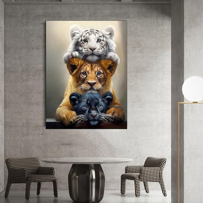 Diamond Art Kits for Adults,Three Tigers Diamond Painting Kit 11.8x15.8inch | 5D DIY Full Round Drill Paint by Diamond,Diamond Dot Gem Art Crafts,for Home Art Wall Beginners - color: KM48-1