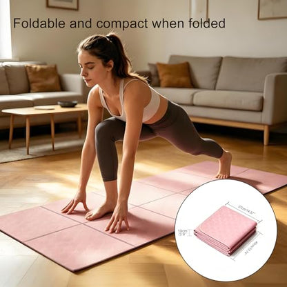 Foldable 8mm Thick Wide Yoga Mat Double-Sided Non Slip w/Carry Bag - color: blue