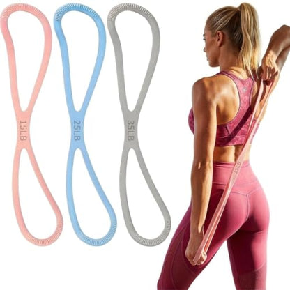 Figure 8 Silicone Resistance Band Set (15/25/35 lbs) for Exercise & Workout