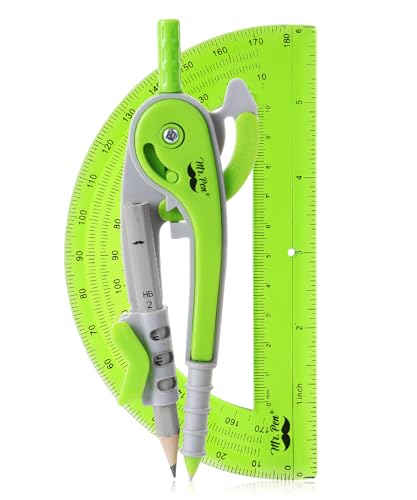 Mr. Pen- Geometry Compass and Protractor Set, 6 Inch Compass | 6 Inch Protractor, Drawing Tool for School, Clear Plastic, Easy Grip, Precision Design for Math, Art, Drafting, Architecture - color: Light Green, size: 1 Set