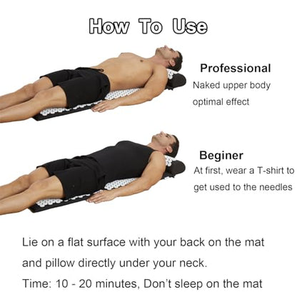 XiaoMaGe 47" Acupressure Mat and Pillow Set with Carry Bag (Black) | Large acupuncture mat for neck & back pain relief, muscle relaxation, circulation support, and post-workout recovery - color: Black-large