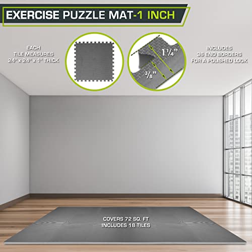 ProsourceFit Weaved Pattern Extra Thick Exercise Puzzle Mat 1-inch, EVA Foam Interlocking Tiles for Protective, Cushioned Flooring for Home and Gym Equipment; Grey, 72 SQ FT, 18 Tiles - color: Grey, size: 18 Pack (72 SQ FT)