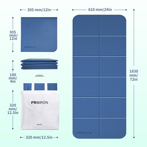 PROIRON Foldable Yoga Mat 0.24"/0.16" for Home Workout & Travel, Non Slip Travel Yoga Mats with Carry Bag, Packable Yoga Mat for Home Gym, Pilates, Fitness,Stretching - color: (0.24" TPE) Blue