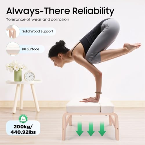 Yoga Headstand Stool,Yoga Inversion Chair,PU Sponge & Solid Wood, 440lbs Load-Bearing,Free Standing,Suitable for Beginners & Yoga Practitioners,Fit for Yoga Room, Bedroom, Office, Gym