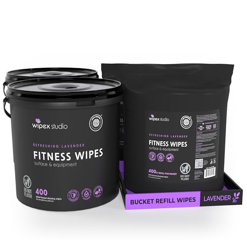 Wipex Gym Wipes for Equipment Bundle, EWG Verified, 1600 Count with (2) Lavender Buckets & (2) Refill Rolls - Plant-Based Fitness Equipment Wipes, Clean Surfaces & Mats, Safe Gym Cleaner - size: 400 Count (Pack of 4), style: Bundle: Lavender Bucket & Refi