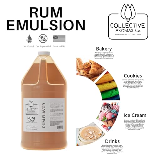 Collective Aromas Co. Caribbean Rum Flavoring Emulsion for Baking, Desserts & Beverages, Concentrated Heat-Stable Rum Flavor, Rich Bakery Style Aroma for Cake, Cookies, Frostings, 1 Gallon (128 fl oz) - size: Caribbean Rum - 1 Gallon (128 fl oz)