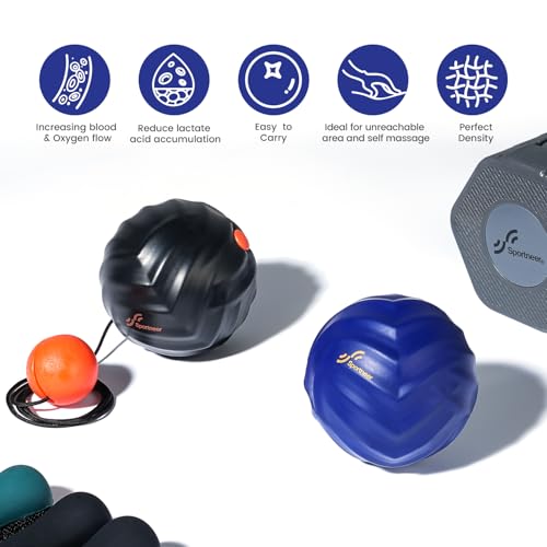 Sportneer Massage Balls for Trigger Point Therapy, Lacrosse Ball with String, Muscle Myofascial Massage Balls for Deep Tissue Release Foot Plantar Fasciitis,Hard Ball for Back Shoulder Relax- Blue
