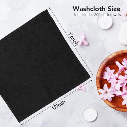 Orighty Washcloths Bulk, 200 Pack Microfiber Face Towels, 12x12 Inch Black - color: Black