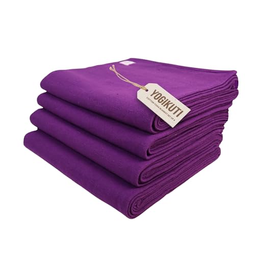Yogikuti Iyengar Cotton Yoga Blanket Set of Four- Thick Handwoven Yoga Blankets for Restorative Yoga Meditation & Pranayama- Premium Cotton Yoga Blanket for Support & Comfort in Iyengar Yoga (Purple) - color: Purple