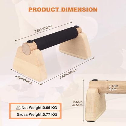 Wooden Parallettes 2 PCS Wood Push-up Stand for Exercise Home Workout Equipment Strength Training Non-Slip Base for Handstand Blocks, Pushup Handles & Planks