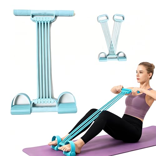 3-in-1 Pedal Resistance Band with Handles,10-Tube Multi-Functional Pedal Resistance Band,Natural Rubber Tension Rope for Abs,Arms,Waist,Legs & Home Fitness - color: blue