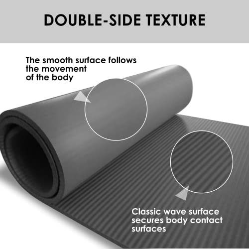 YAMAZEN 72"X24" Extra Thickness Yoga Workout Mat for Home Gym Exercise | All Purpose Mat with Strap | 10mm(2/5") / 15mm(3/5") Thickness - color: Gray