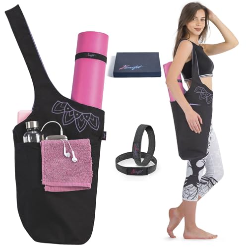 Yoga Mat Bag & Carrier with Pockets for Women | Holds yoga & pilates mats up to 72 in, Fits thick mats, Water bottle & zip pockets, 2 mat straps included, Gift-boxed - color: Lavender Bliss