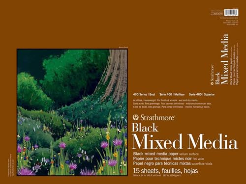 Strathmore 400 Series Mixed Media Pad, 18 x 24 Inches, 184 lb, Black, 15 Sheets - color: Black, size: 18 x 24 inches