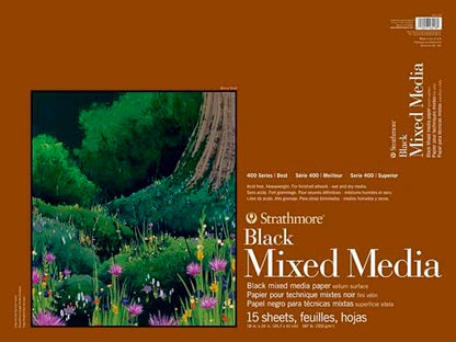 Strathmore 400 Series Mixed Media Pad, 18 x 24 Inches, 184 lb, Black, 15 Sheets - color: Black, size: 18 x 24 inches