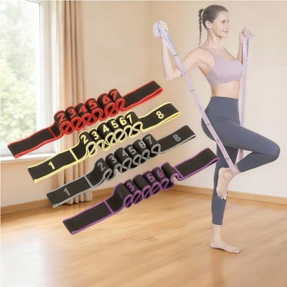 Stretching Resistance Band with Marked Sections, 8 Section Elastic Stretch Strap for Yoga, Pilates, Physical Therapy, Home & Gym Training