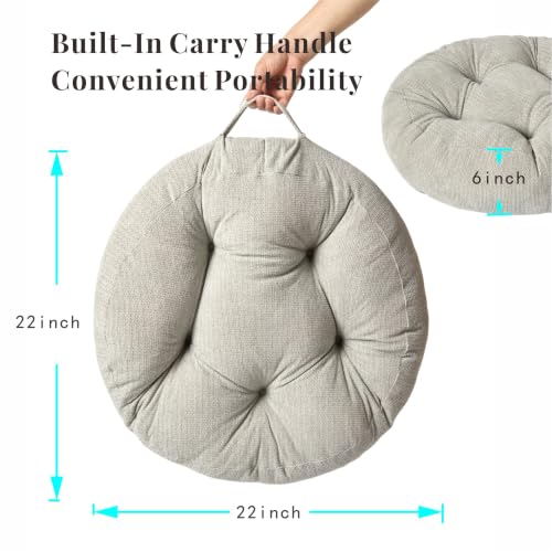 Floor Pillow Cushion with Handle for Adults Women Men | Large Meditation & Sitting Cushion Pillow for Tatami, Living Room, Yoga (2, Light Gray, Round, 22" x 22" x 6") - color: Light Gray, Round