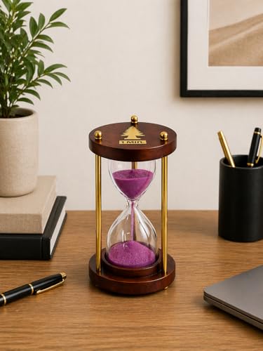 Wooden Sand Timer 4 Inch, Hourglass for Time Management and Decoration Elegant Timer for Desk Office & Decoration Study Timer (Brown Brass Black) - color: Brown Brass Pink
