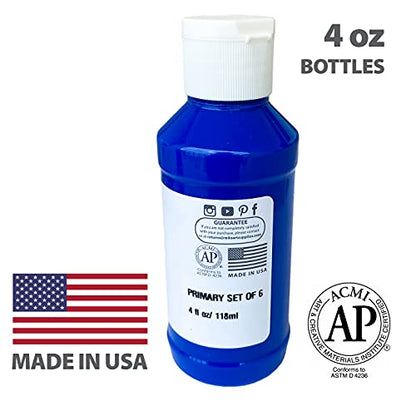 milo Acrylic Paint Set, 6 Primary Colors, 4 oz Bottles, Semi-Gloss | Safe, Non-Toxic, Made in the USA, Arts & Crafts Paints for Artists, Student & Hobby Painters, Paint Pack, Classroom, Bulk - style: Primary Set 6 x 4 oz