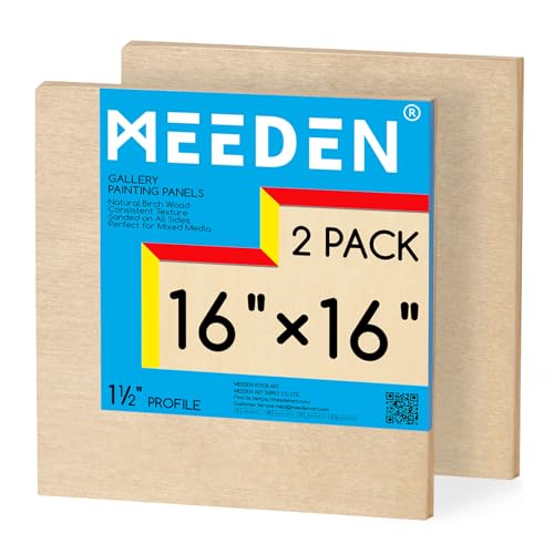 MEEDEN Unfinished Wood Canvas Board:16x16 Canvas Panel Pack of 2 | 1-1/2" Deep Wooden Panel Board, Blank Cradled Wood Art Board for Painting - Rectangle - size: 16"x16"- 2 Pack